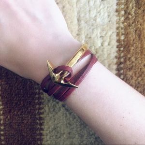 Miansai Gold Anchor Bracelet with Burgundy Leather
